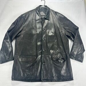 Roundtree & Yorke Genuine Lambskin Leather Car Coat Jacket Men's XL Black Button